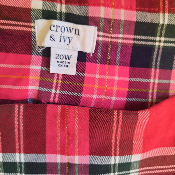 Crown & ivy red plaid crop bow hi waist pants sz 20W *F - Picture 4 of 5